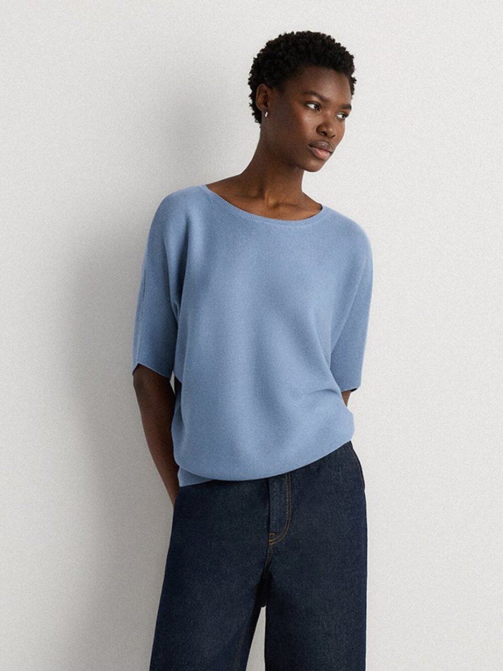 Cotton Cashmere Dolman Sweater in Blue - Picture 6 of 10